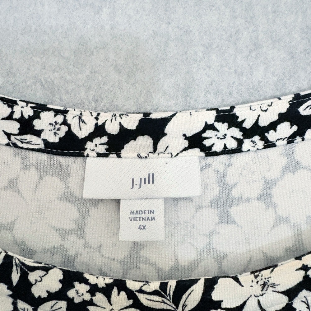 J. Jill Shift Dress Size 4X Black White Floral Knit Balloon Sleeve Scoop Travel - Picture 7 of 8